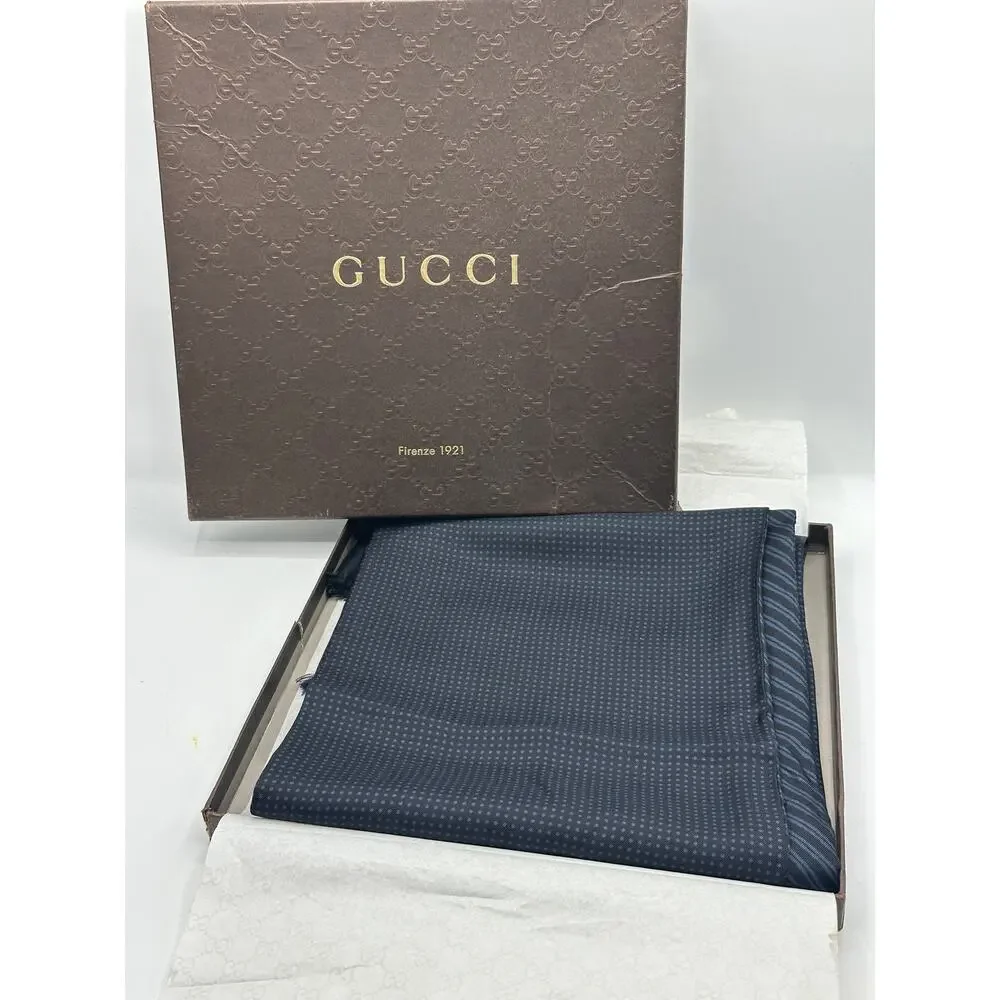 GUCCI Reversible Silk Ascot Skinny Scarf Navy Blue Made in Italy 52